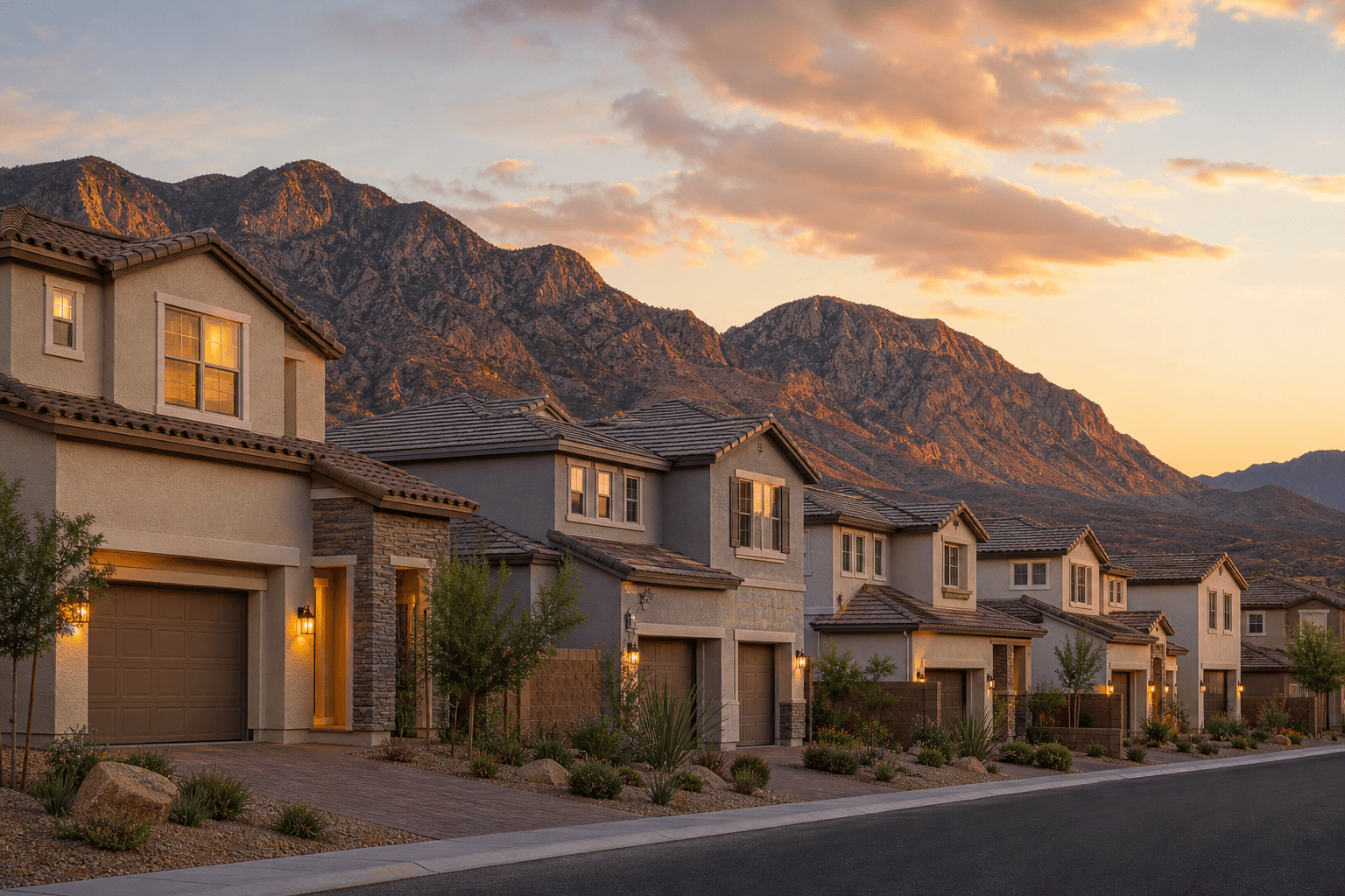 Nevada master-planned neighborhood with palm trees and desert homes